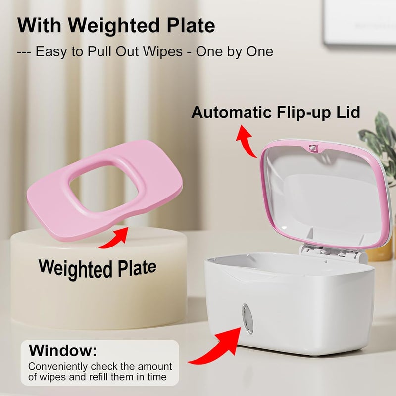 Seposeve Wipes Dispenser with Weighted Plate, X2 PRO, Perfect Pull Baby Wipe Holder, Refillable Wipe Container, Keeps Wipes Fresh, One-Handed Operation. Non-Slip, Easy Open/Close Wipes Case, Pink - Image 3